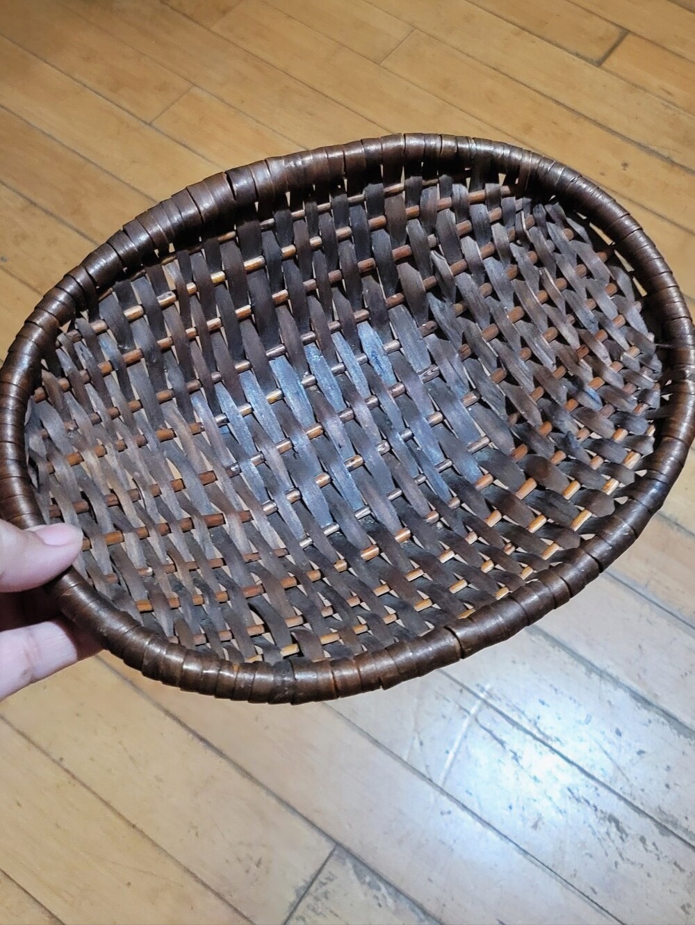Vintage Nigerian (marked on base) Primitive Handmade Oval Basket.